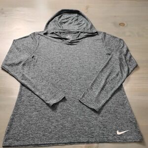 Nike Hoodie Womens L Dri Fit Pullover Gray Swoosh Lightweight Active Sweatshirt